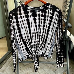Fifteen Twenty Black & White Tie-Dye Front-Tie Long Sleeve Top